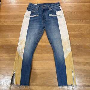 Levi 501 Original Cropped Color Block Ankle Moto Zip Jeans Womens Size 27(28×27)